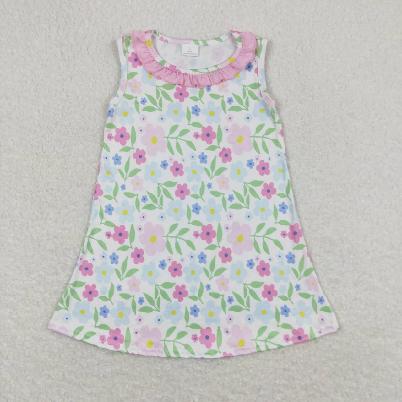 GSD0893 Colorful flowers pink green sleeveless girls dress
