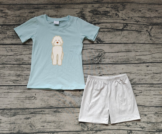 preorder BSSO0593 Dog Grey Blue Short Sleeve Khaki Shorts Boys Summer Set