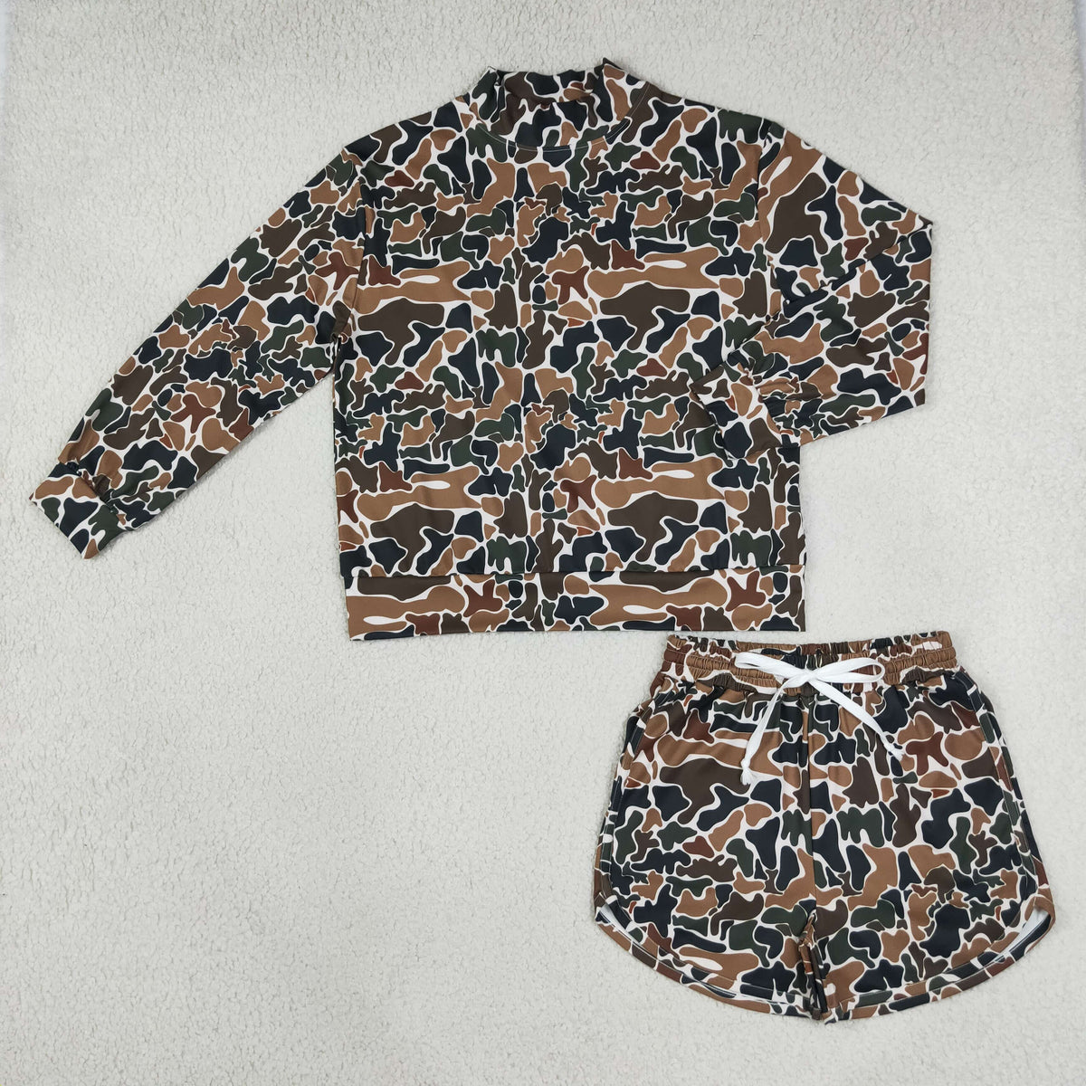 GLS0185 Yoga Camo Long Sleeve Shorts Adult Women Set