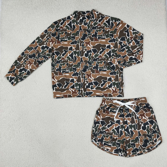 GLS0185 Yoga Camo Long Sleeve Shorts Adult Women Set
