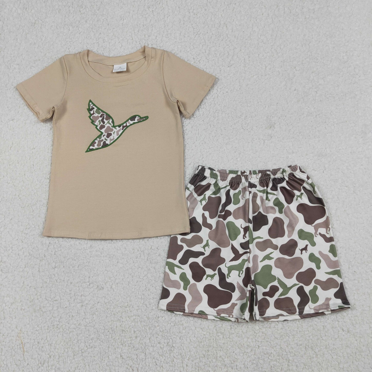 Embroidery BSSO1646 Hunting Mallard Duck Short Sleeve Camo Shorts Boys Set