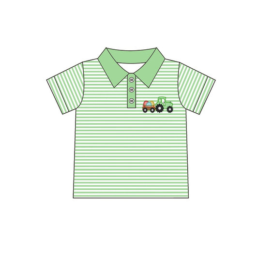 preorder BT0442 Easter truck egg green striped short sleeve boys top