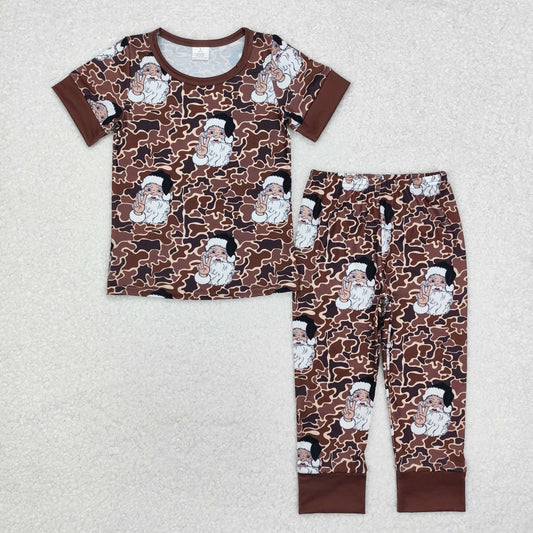 bamboo BSPO0480 Christmas Santa brown camo short sleeve pants boys set