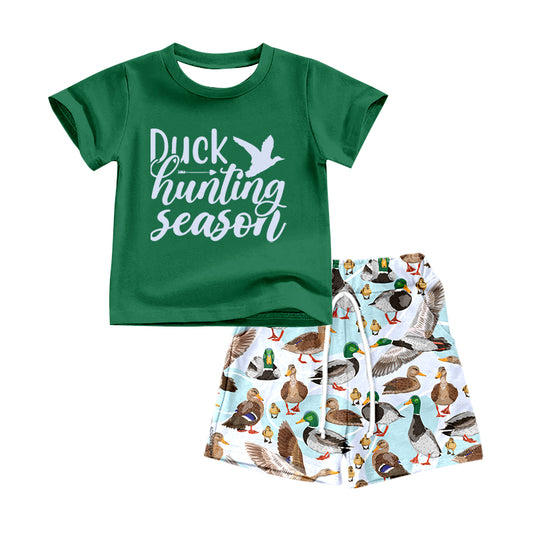 preorder BSSO0343 Duck hunting season green short sleeve mallard shorts boys set