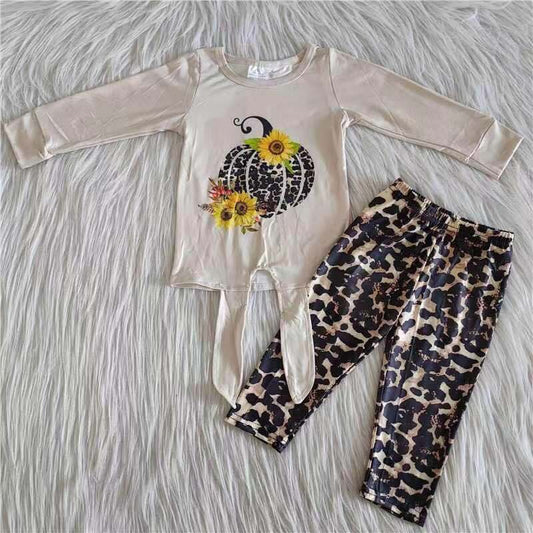 6 A23-29 Leopard pumpkin flowers girls set