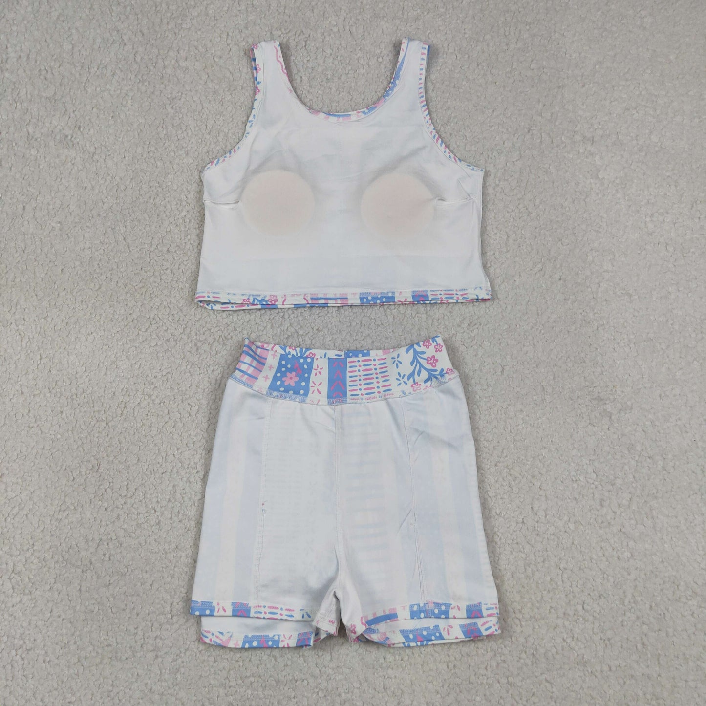 GSD1995 yoga pink flowers blue flowers sleeveless skirt with shorts girls set