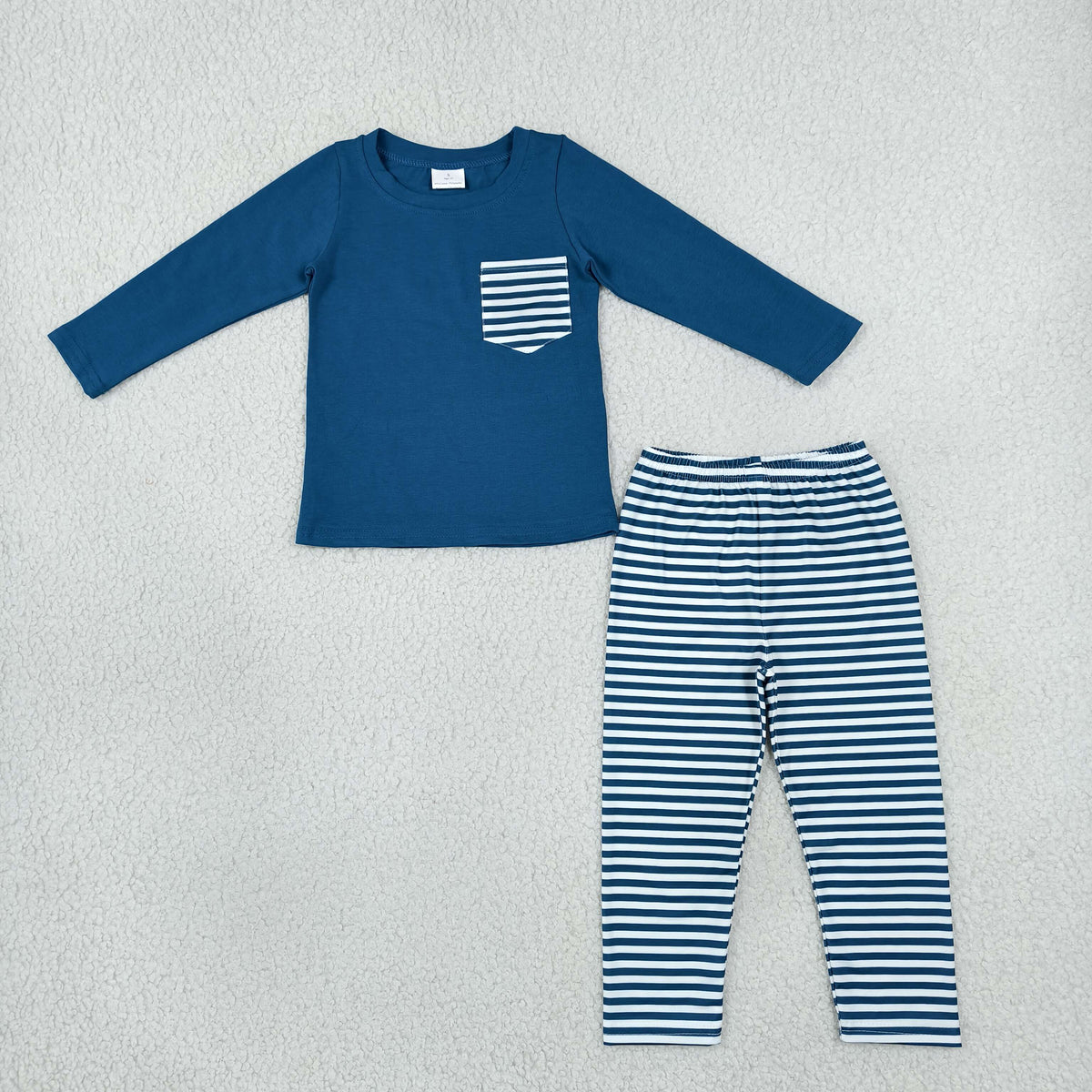 BLP1512 Blue Pocket Long Sleeve Striped Pants Boys Set