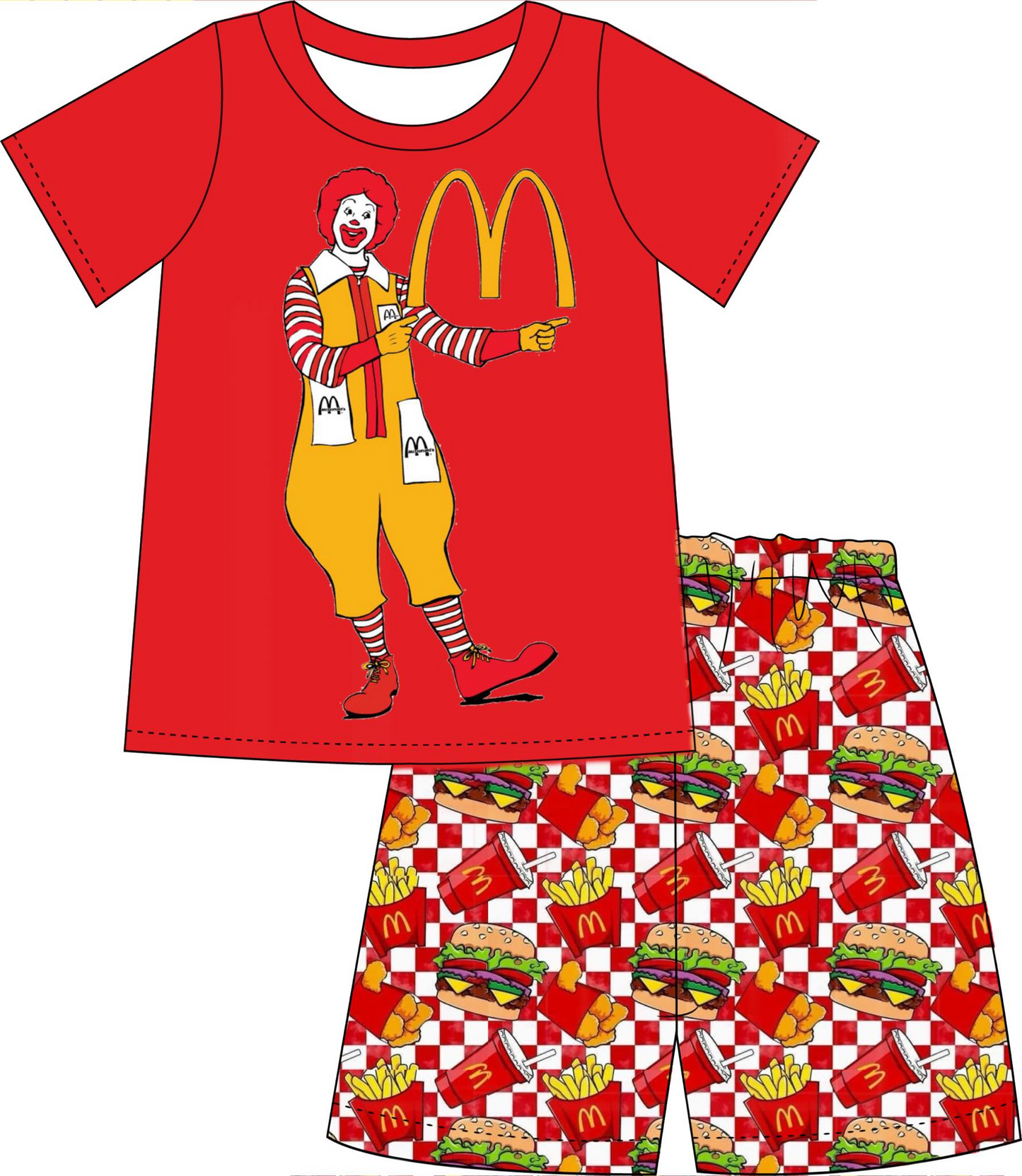 custom style cartoon M red short sleeve shorts boys set tat 6-8 weeks