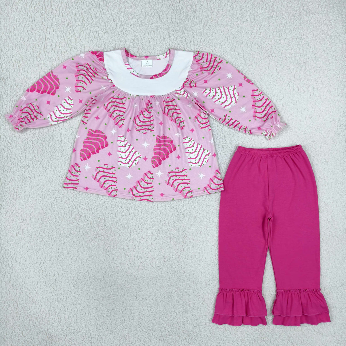 GLP2502 Christmas tree season cake pink long sleeve hot pink pants girls set