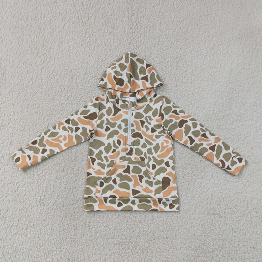 BT1853 Hunting Camo Pocket Zipper Hoodie Long Sleeve Boys Top