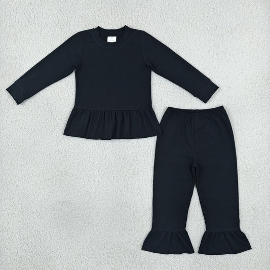 GLP3885 Solid Color Black Long Sleeve Pants Girls Set
