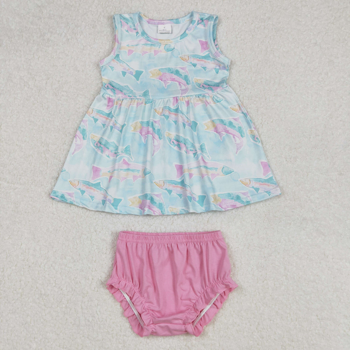 GBO0464 cute fishing blue sleeveless pink girls bummies set