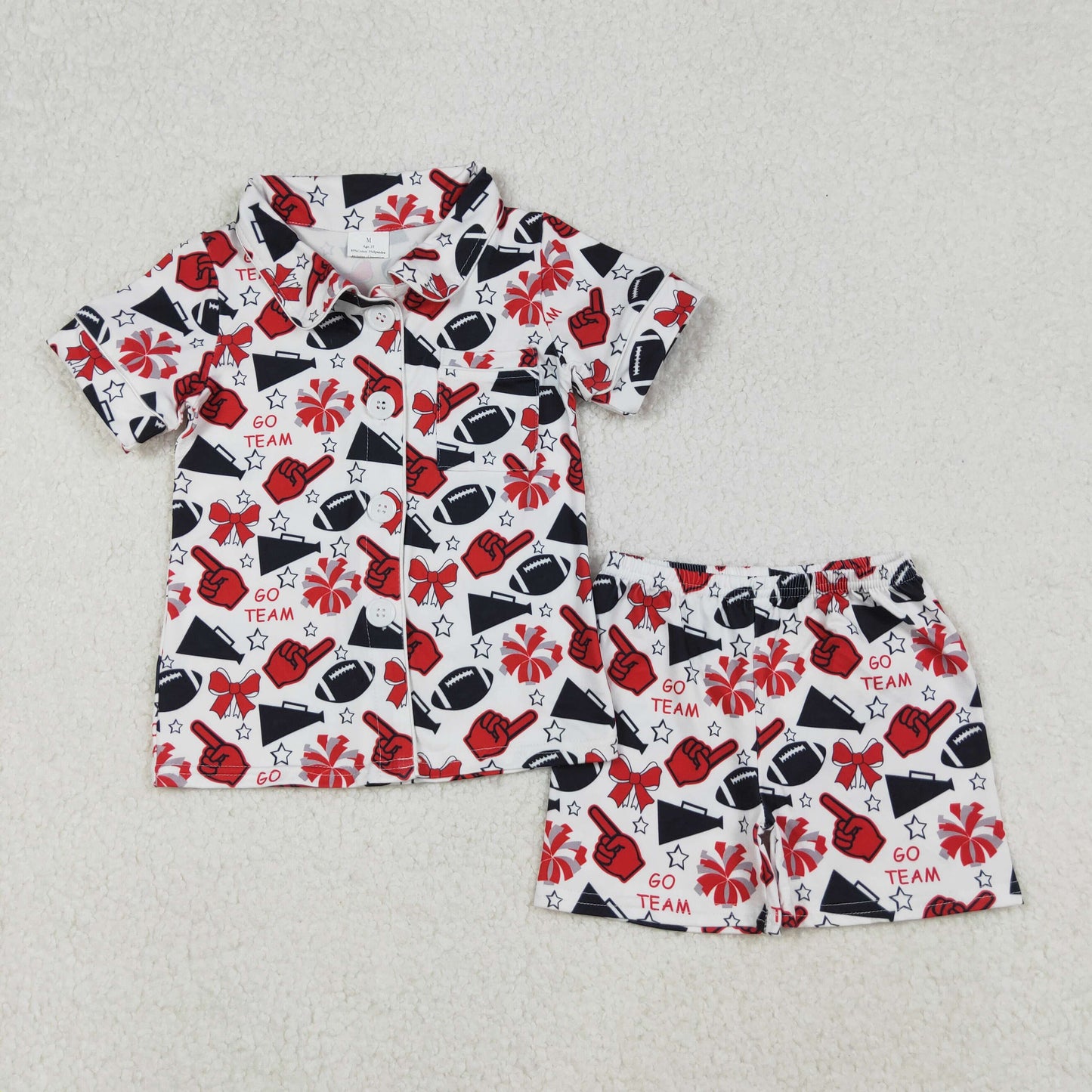 GSSO2674 football team bows red/black short sleeve shorts girls pajamas