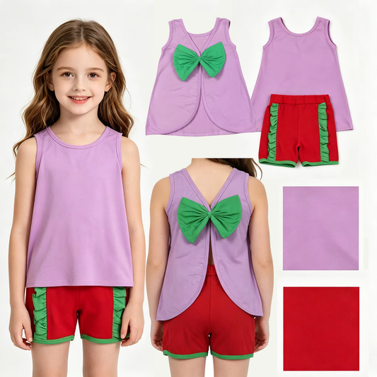 GSSO3465 Cartoon Princess Sleeveless With Bow Shorts Girls Set