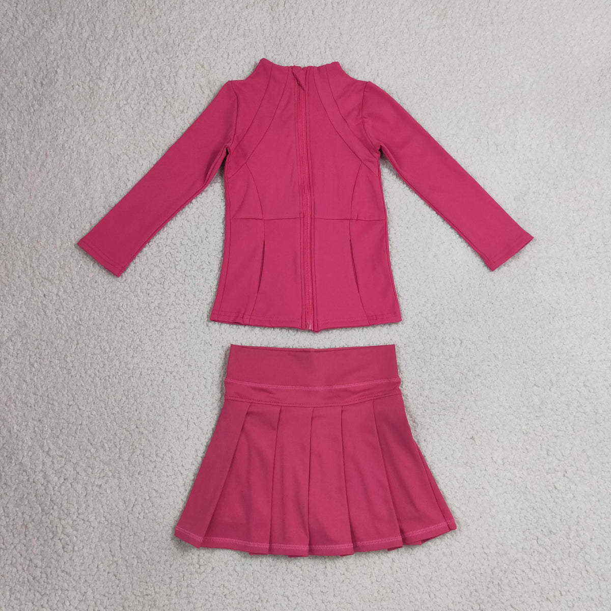 GLD1703 Yoga Hot Pink Zipper Long Sleeve Skorts Girls Set