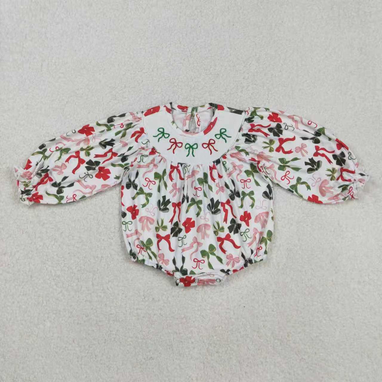 Smocked embroidery Christmas bows RTS Sibling Clothes