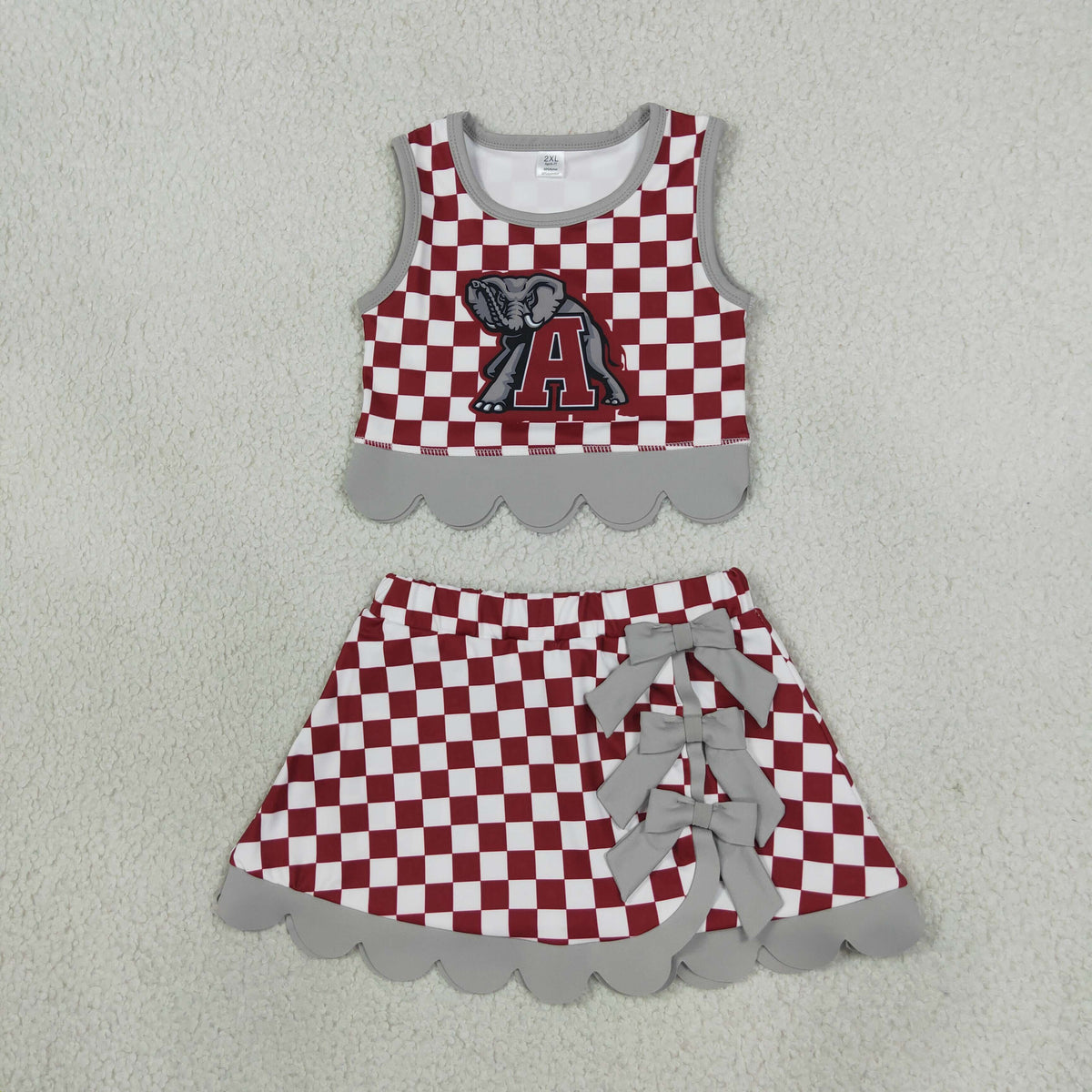 GSD4284 Yoga Team Red Checkered Sleeveless Bows Skorts Girls Set