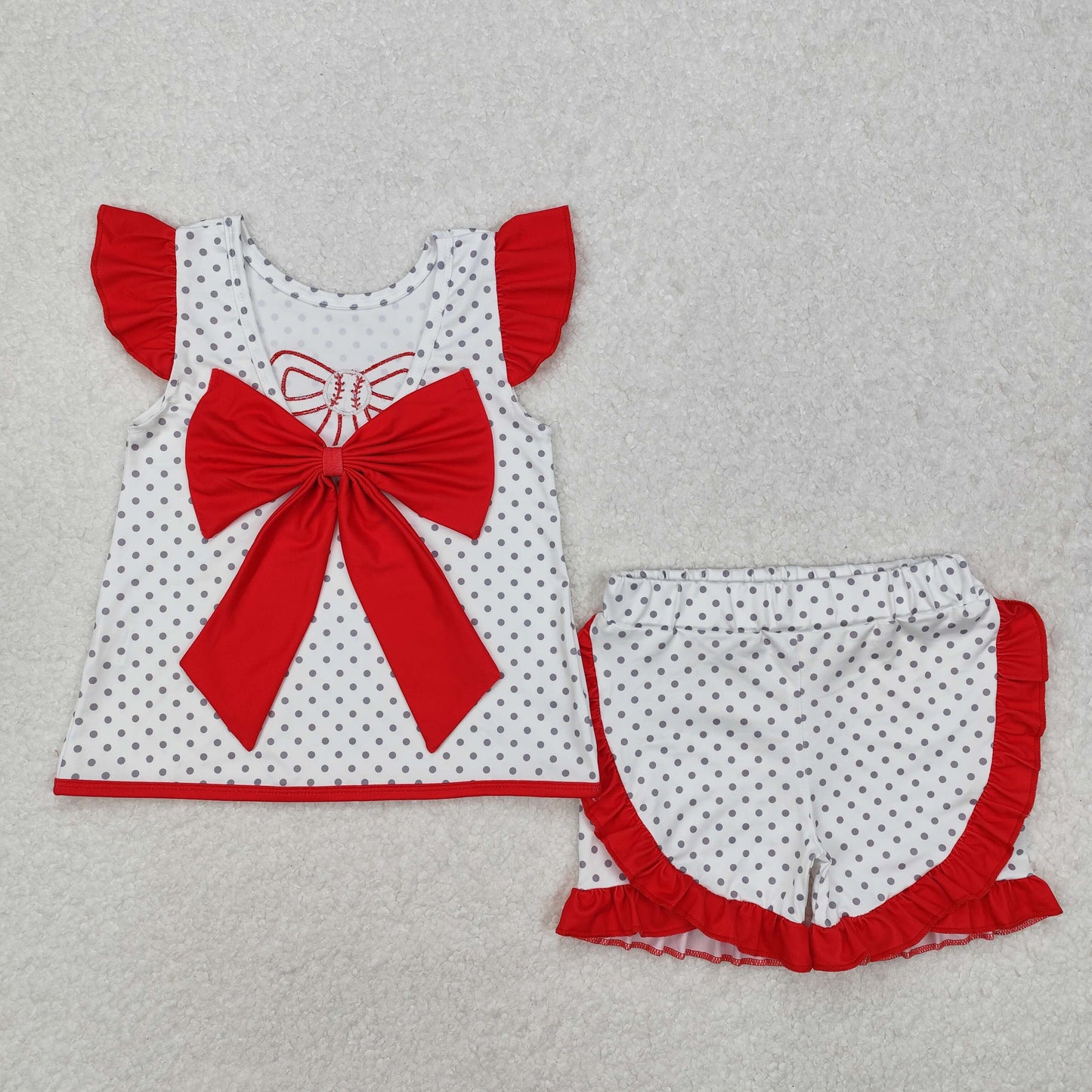 Embroidery Baseball Red Bow Dot RTS Sibling Clothes