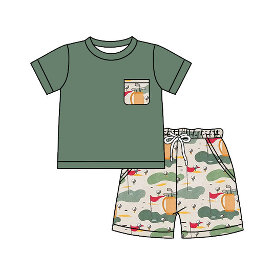 preorder BSSO0630 Golf green pocket short sleeve pockets shorts boys set