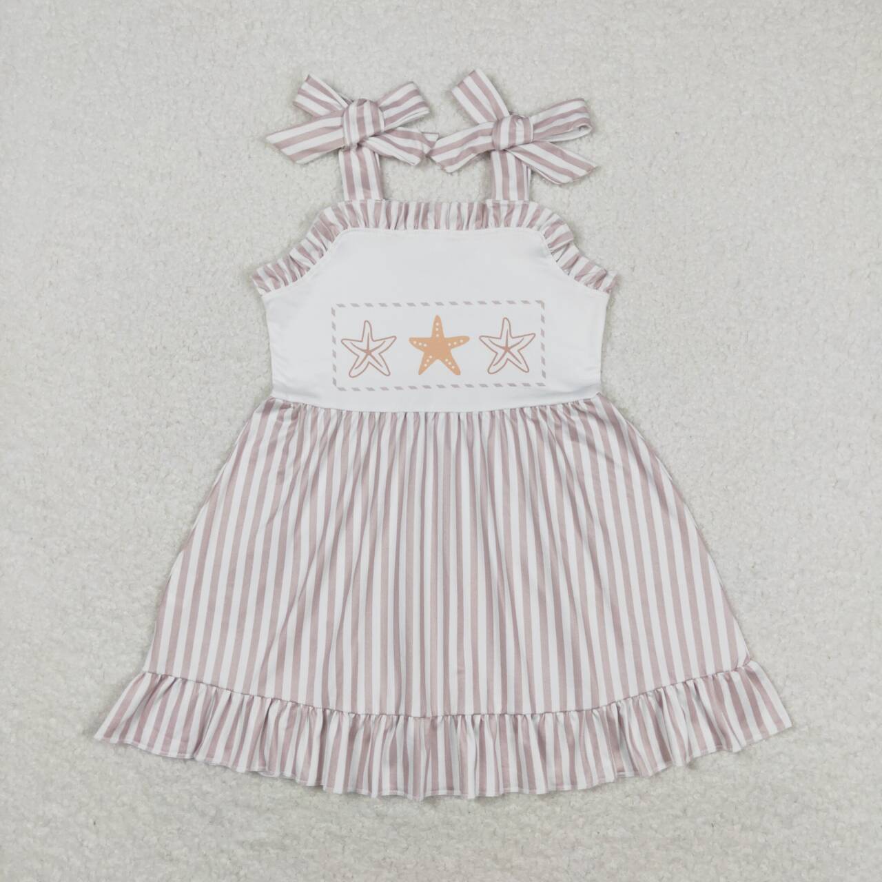 cute starfish khaki striped sibling clothes RTS