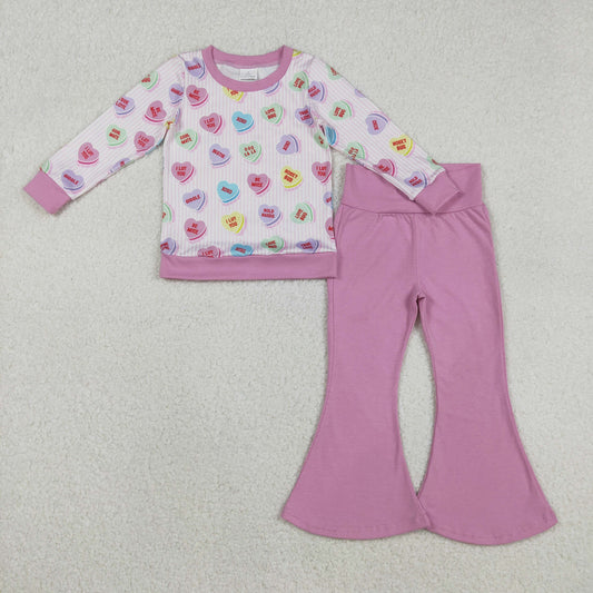 GLP2938 Valentine's Day colorful heart purple long sleeve pants girls set