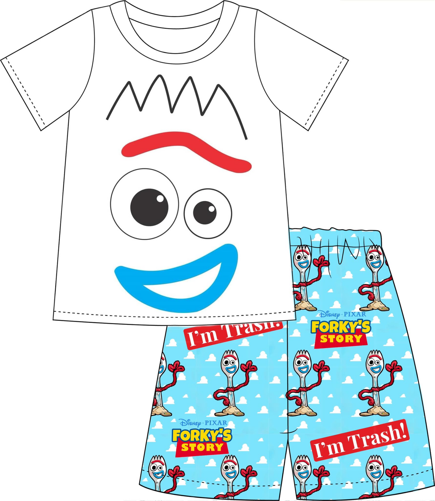 custom style cartoon cute eye white short sleeve blue shorts boys set tat 6-8 weeks