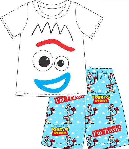 custom style cartoon cute eye white short sleeve blue shorts boys set tat 6-8 weeks