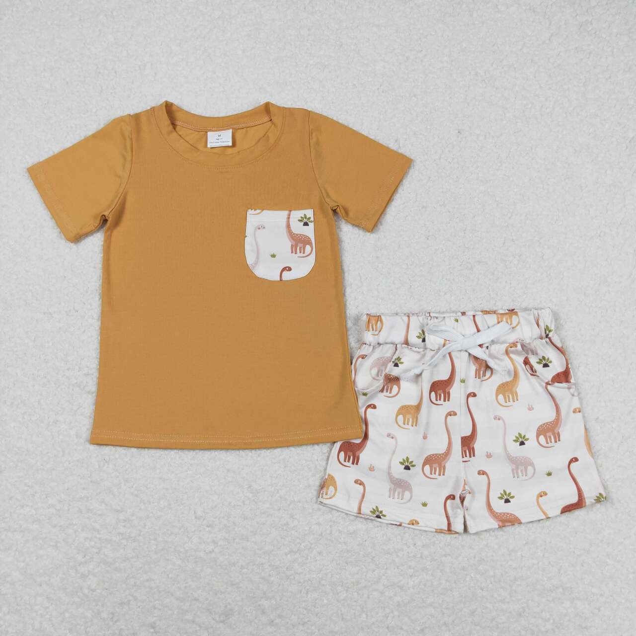 BSSO0464 Dinosaur Pocket Khaki Short Sleeve Shorts Boys Summer Set