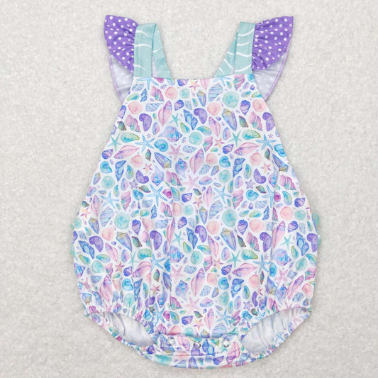 USA SHOP SR0735 Starfish shell purple flutter sleeve girls romper