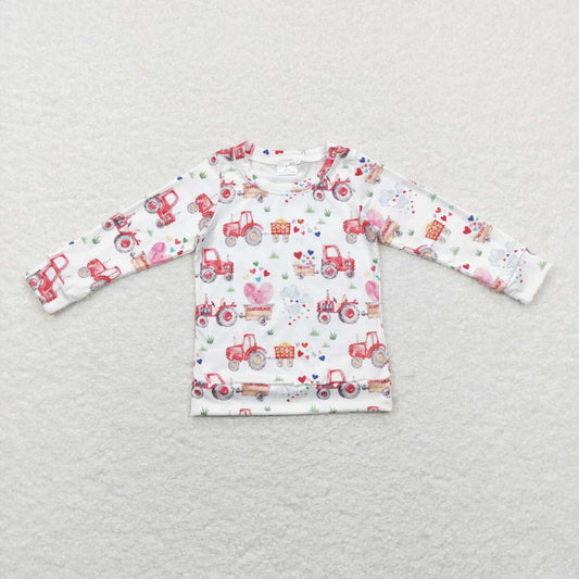BT0487 Valentine's Day Tractor Heart Pink Long Sleeve Girls Top