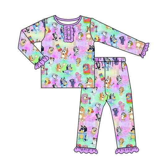 preorder GLP0775 Cartoon dog colorful long sleeve pants girls set