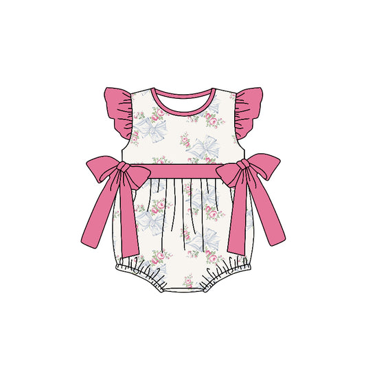 custom style flowers blue bows 3 flutter sleeve girls romper