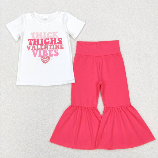 GSPO1128 Valentine's Day vibes heart short sleeve hot pink pants girls set