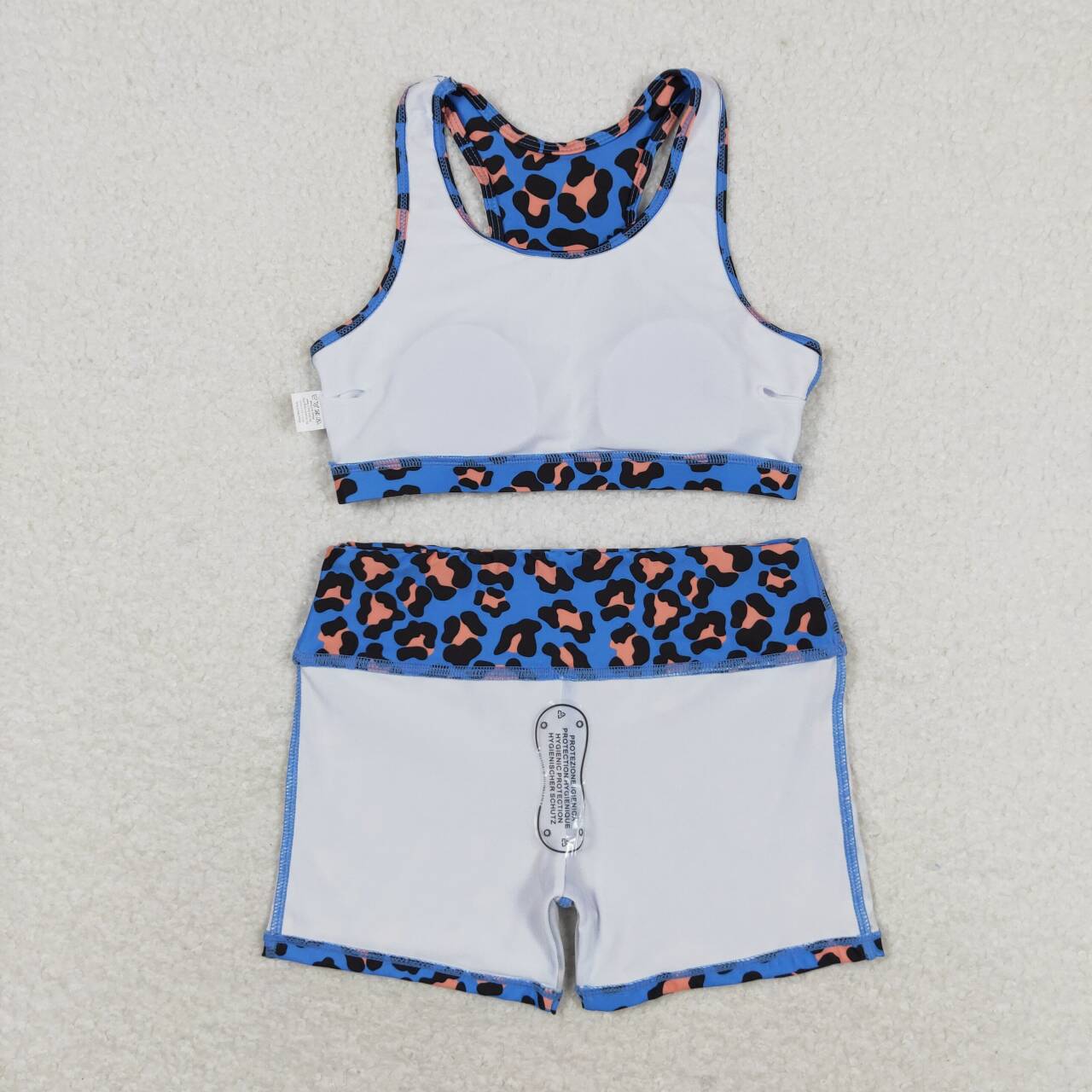 GSSO0901 leopard blue racer crop tanks shorts girls set