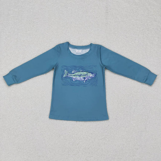 BT0394 Fishing blue long sleeve boys top