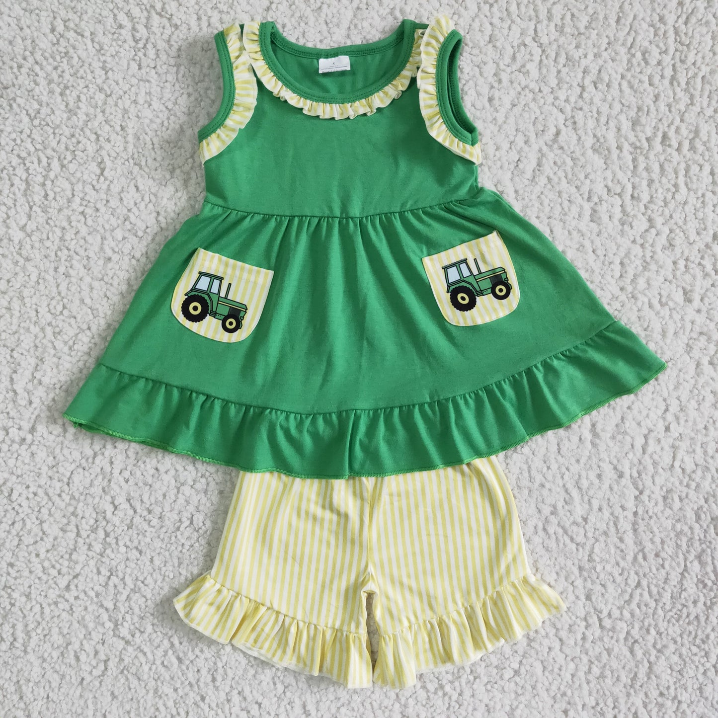 GSSO0097 Green Tractors Baby Girls Outfits