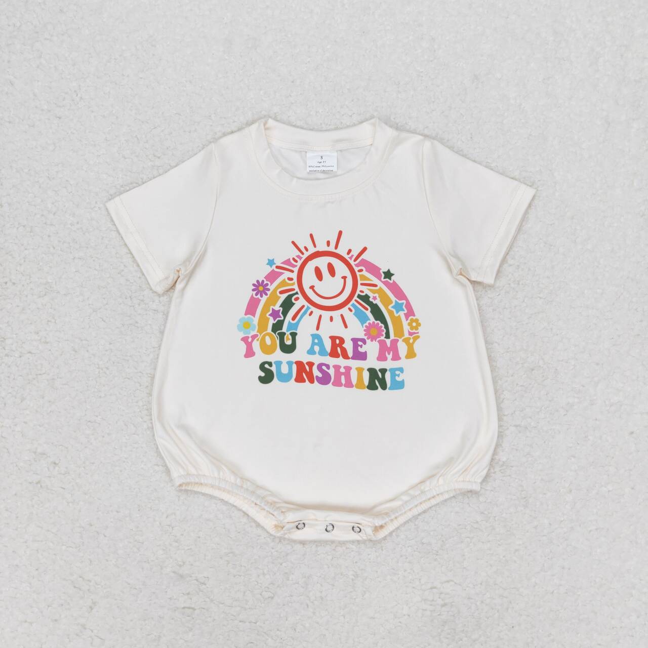 SR1499 you are my sunshine rainbow smile short sleeve girls romper