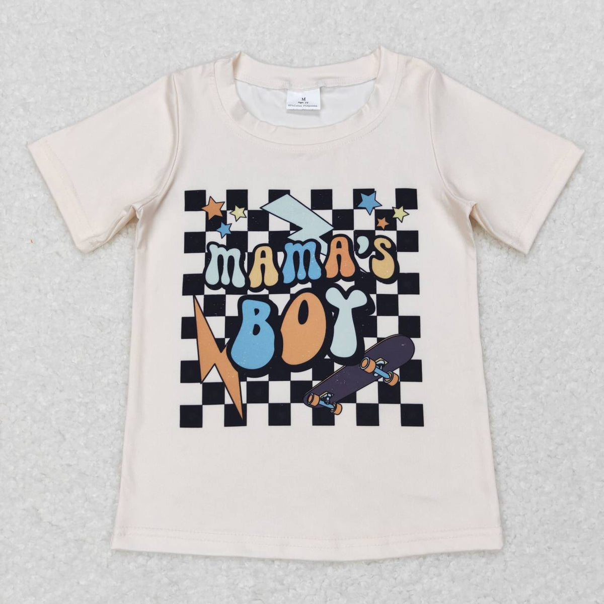 BT0447 Mamas boy black checkered short sleeve kids t-shirt
