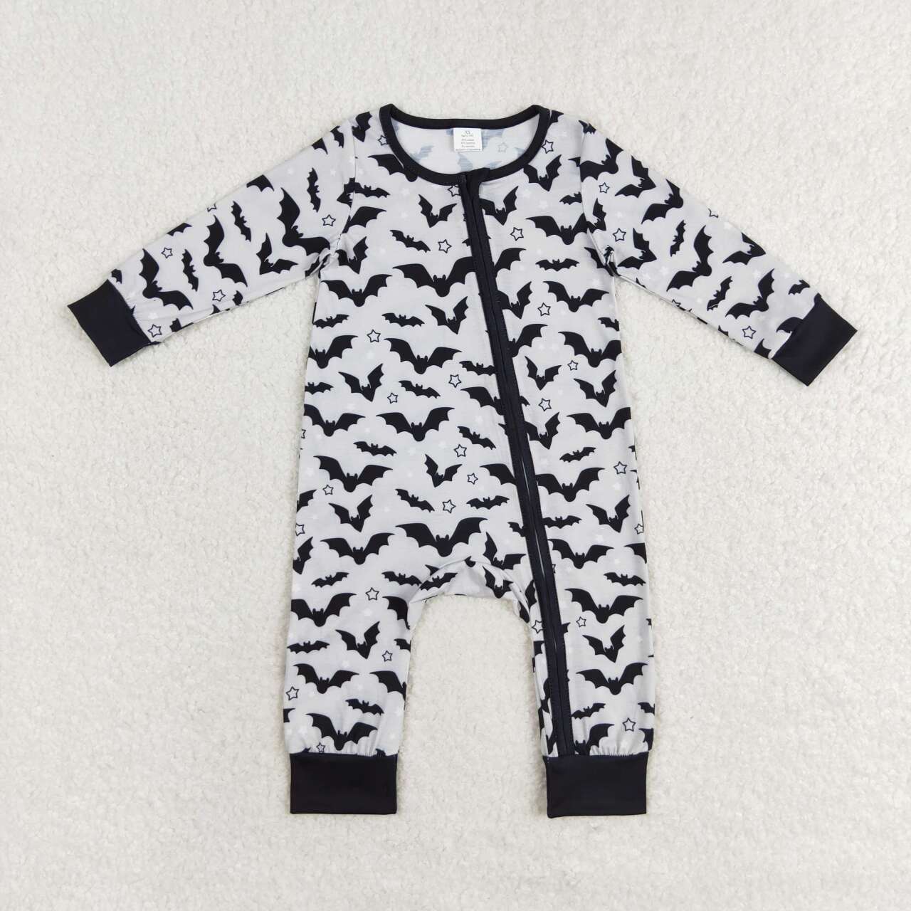 LR1096 bamboo Halloween bat black long sleeve zipper boys romper