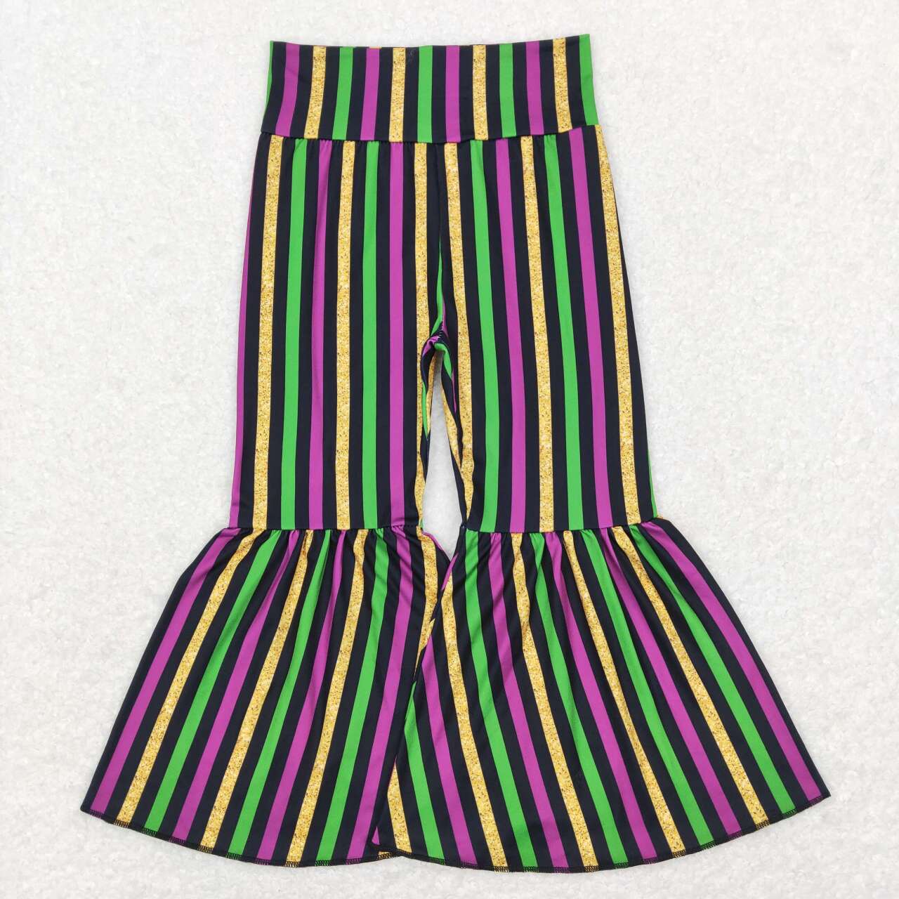 P0405 Mardi Gras Purple Green Yellow Striped Girls Pants