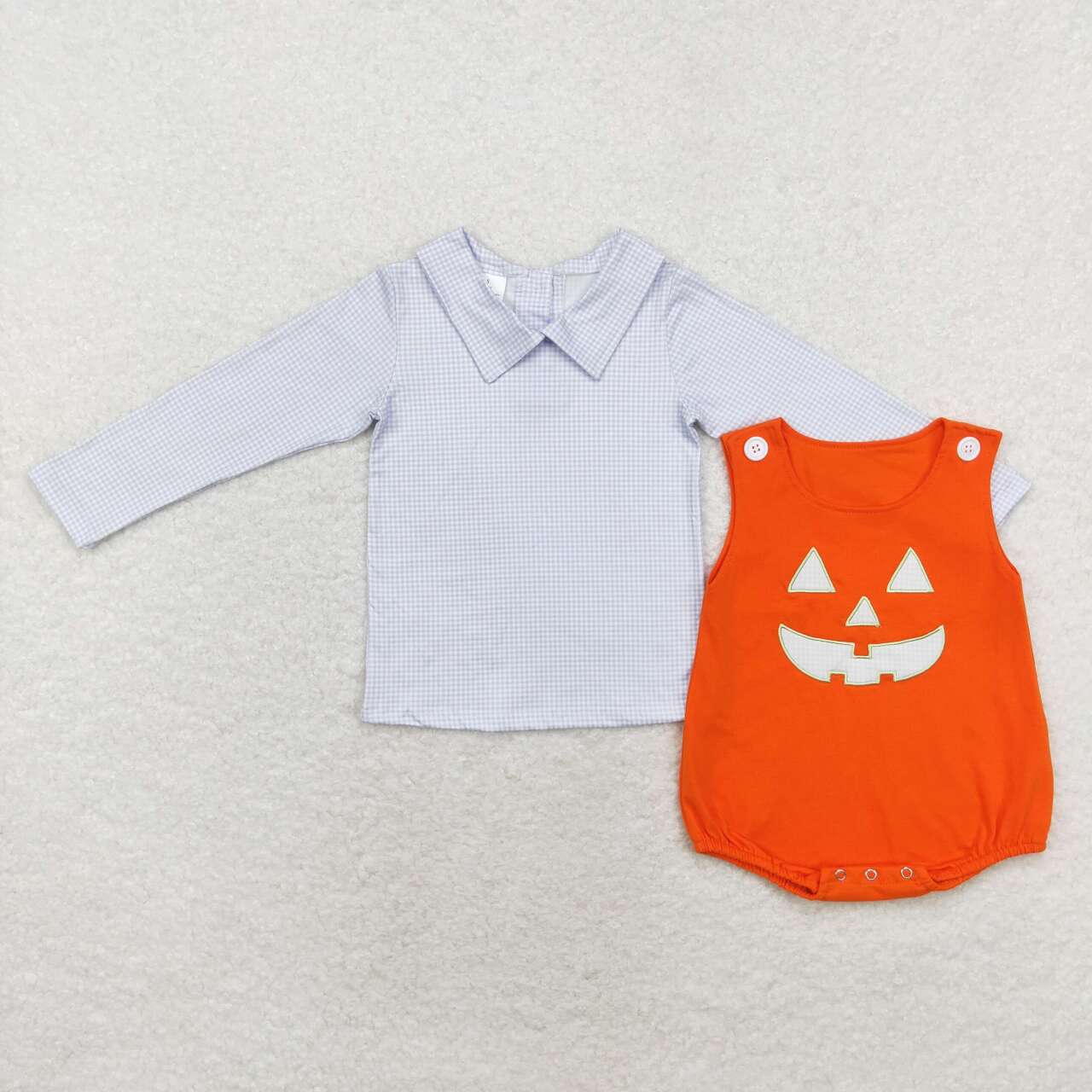 LR1704 embroidery Halloween grey long sleeve pumpkin 2pcs boys romper