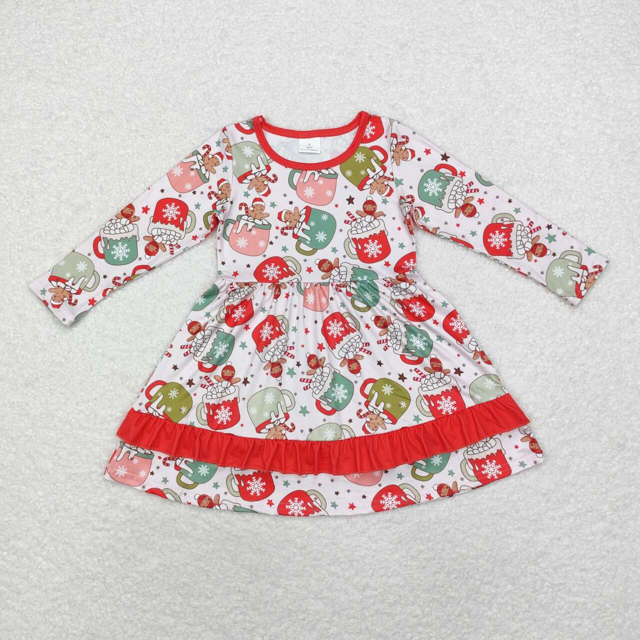 GLD0732 Christmas gingerbrad man red long sleeve girls dress