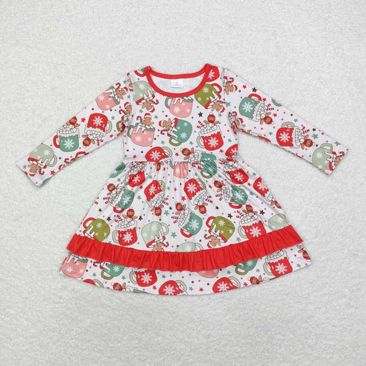 GLD0732 Christmas gingerbrad man red long sleeve girls dress