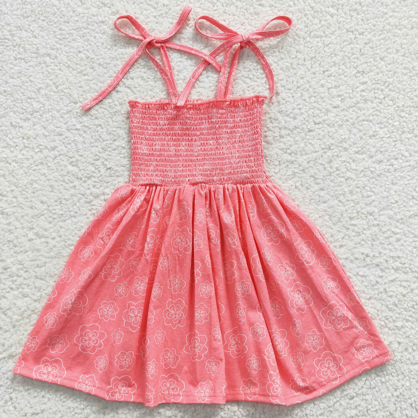 GSD0349 Smocking Stitch Pink Flowers Girls Summer Dress