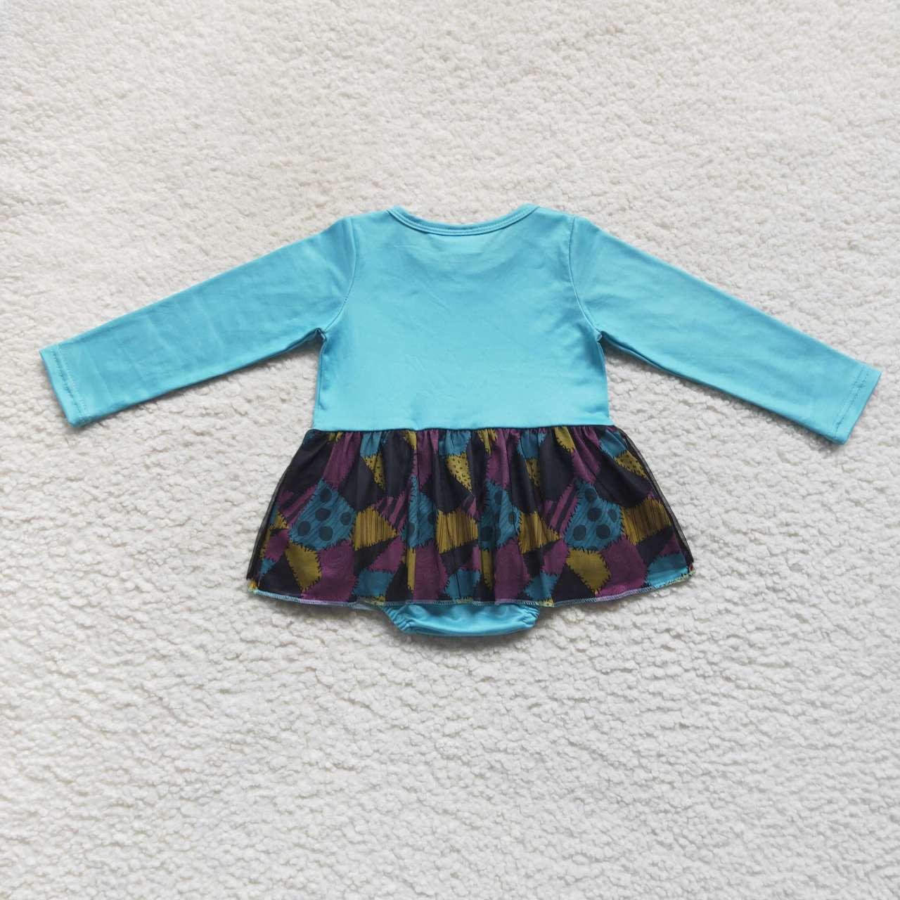 LR0603 Halloween blue smile long sleeve lace girls romper
