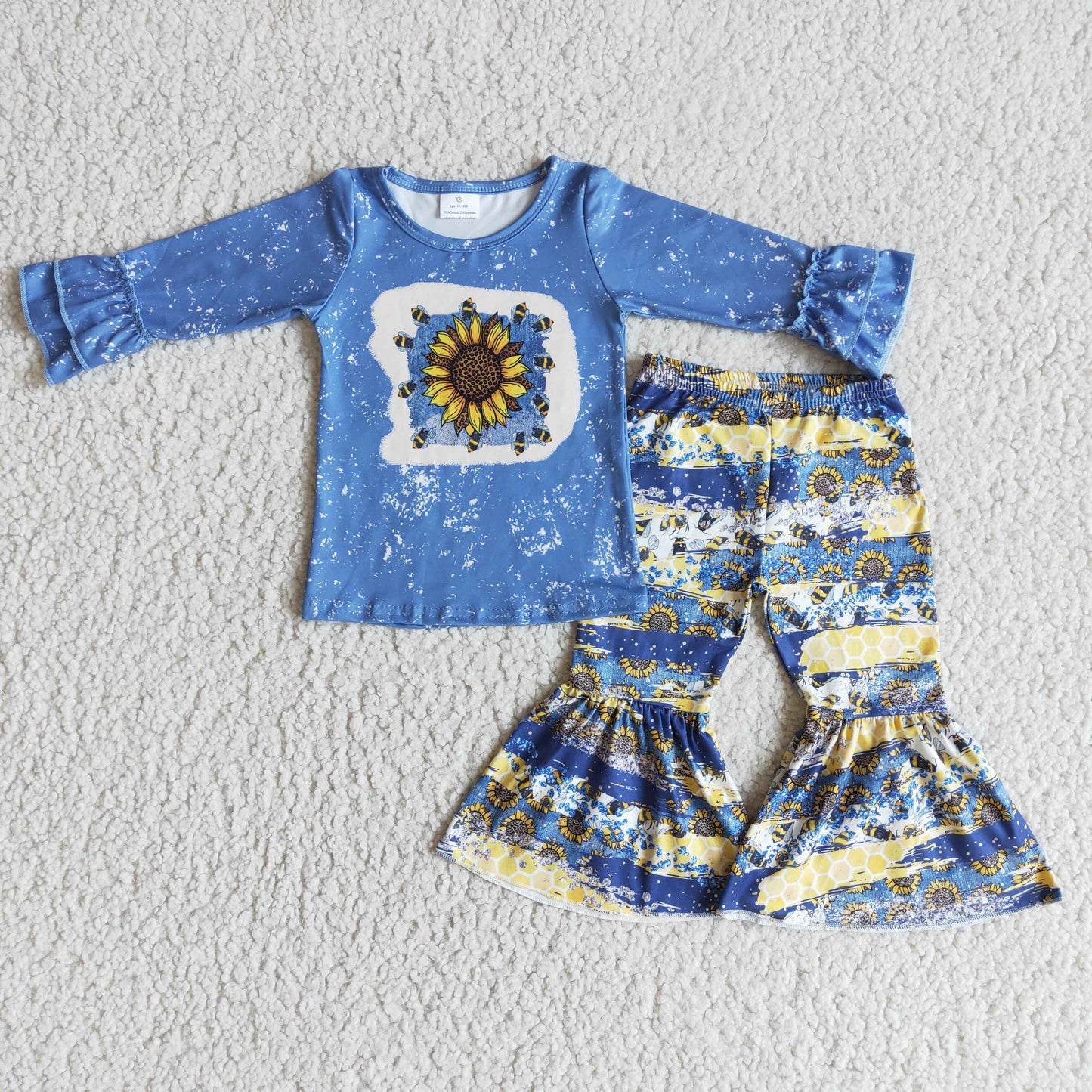 6 A26-4 Blue Sunflower Long Sleeve Girls Outfits