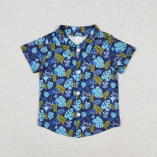 BT0608 Cartoon baby animals navy short sleeve boys top