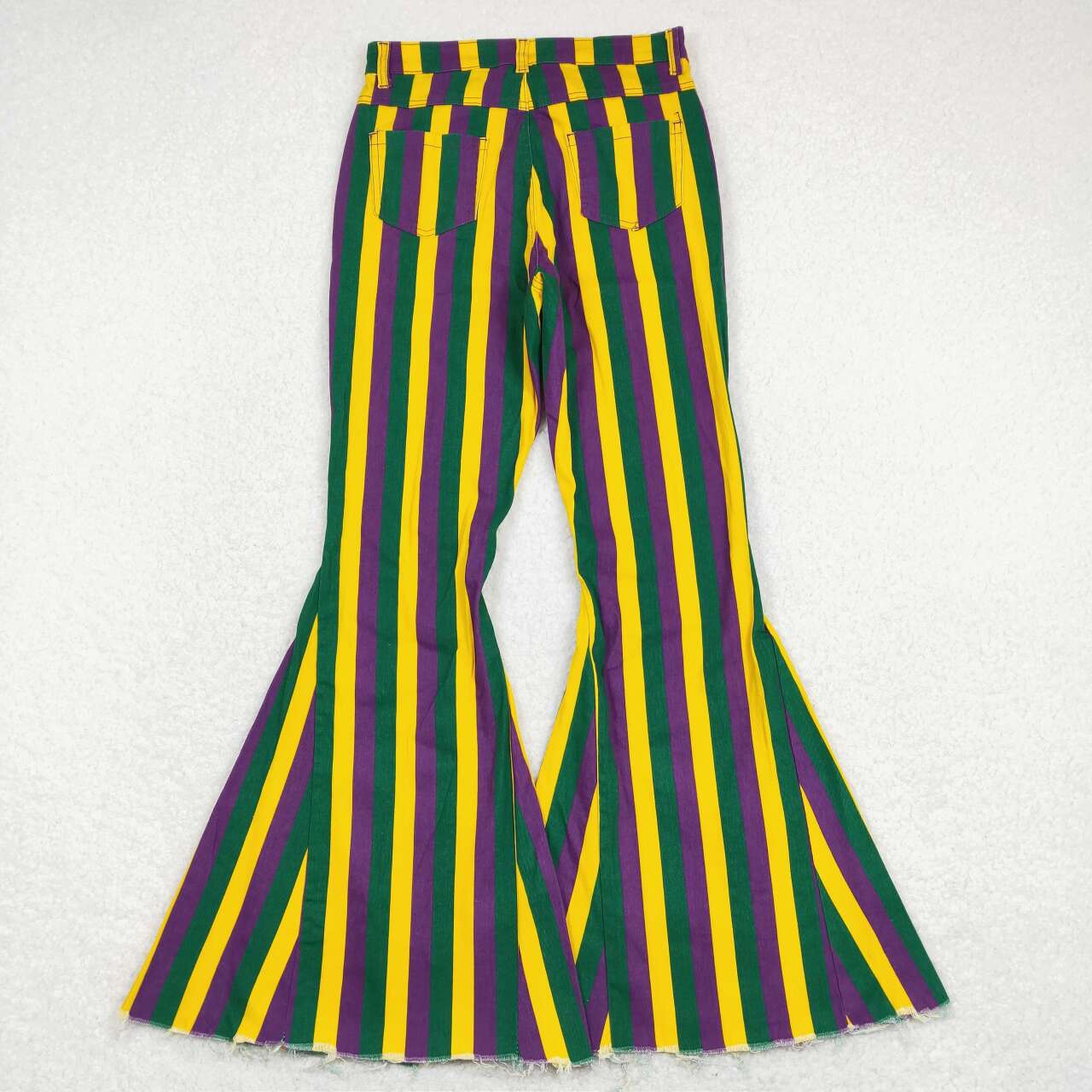 P0328 Mardi gras yellow green purple striped adult denim pants