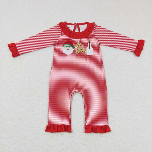 USA SHOP LR0708 Christmas Santa Claus cookie milk red striped girls romper