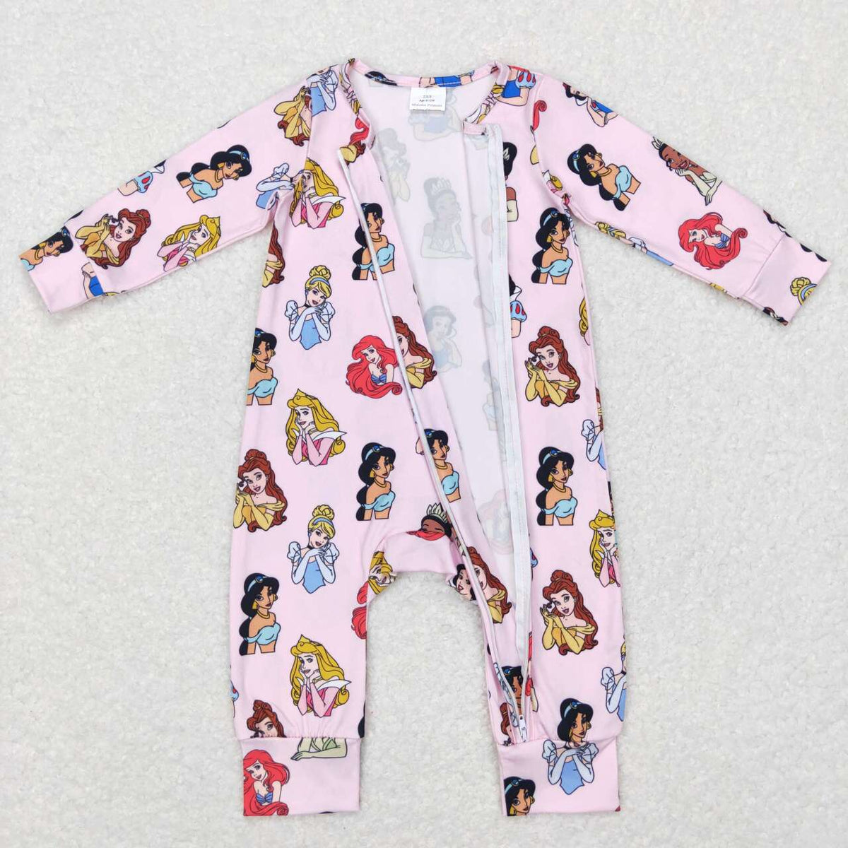 LR0800 Cartoon princess pink long sleeve girls romper